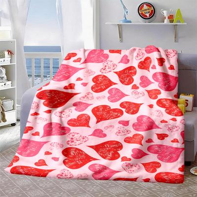 2026 New Arrivals 1pc Cozy Pink Heart Print Flannel Blanket Soft, Lightweight, And Warm for All Seasons Perfect Gift for Any Occasion Contemporary Sty