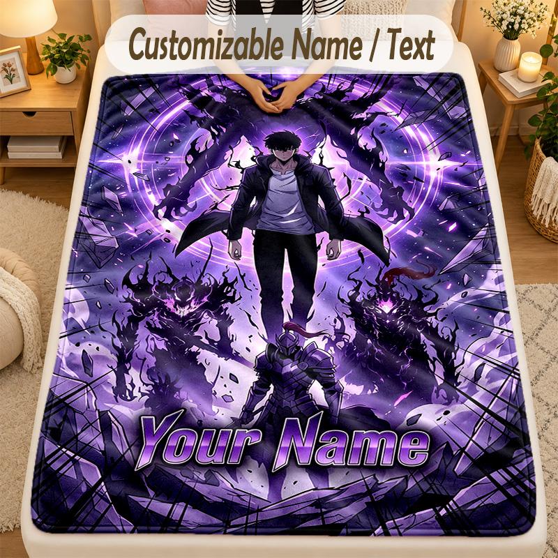 Flannel BlanketSolo Leveling Custom Name Text Personalized Soft Warm Throw Blanket Home Decor Gift