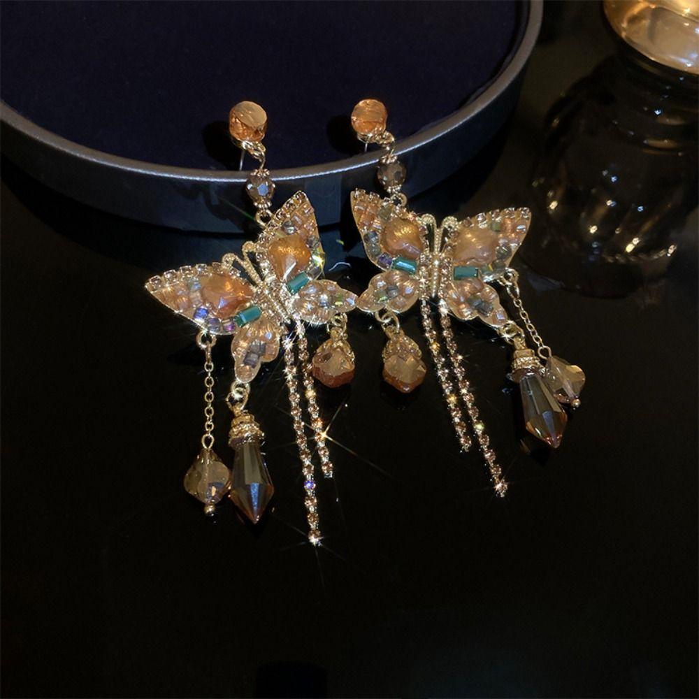 Exaggerated Crystal Stud Earrings Pendant Vintage Long Earrings  Party