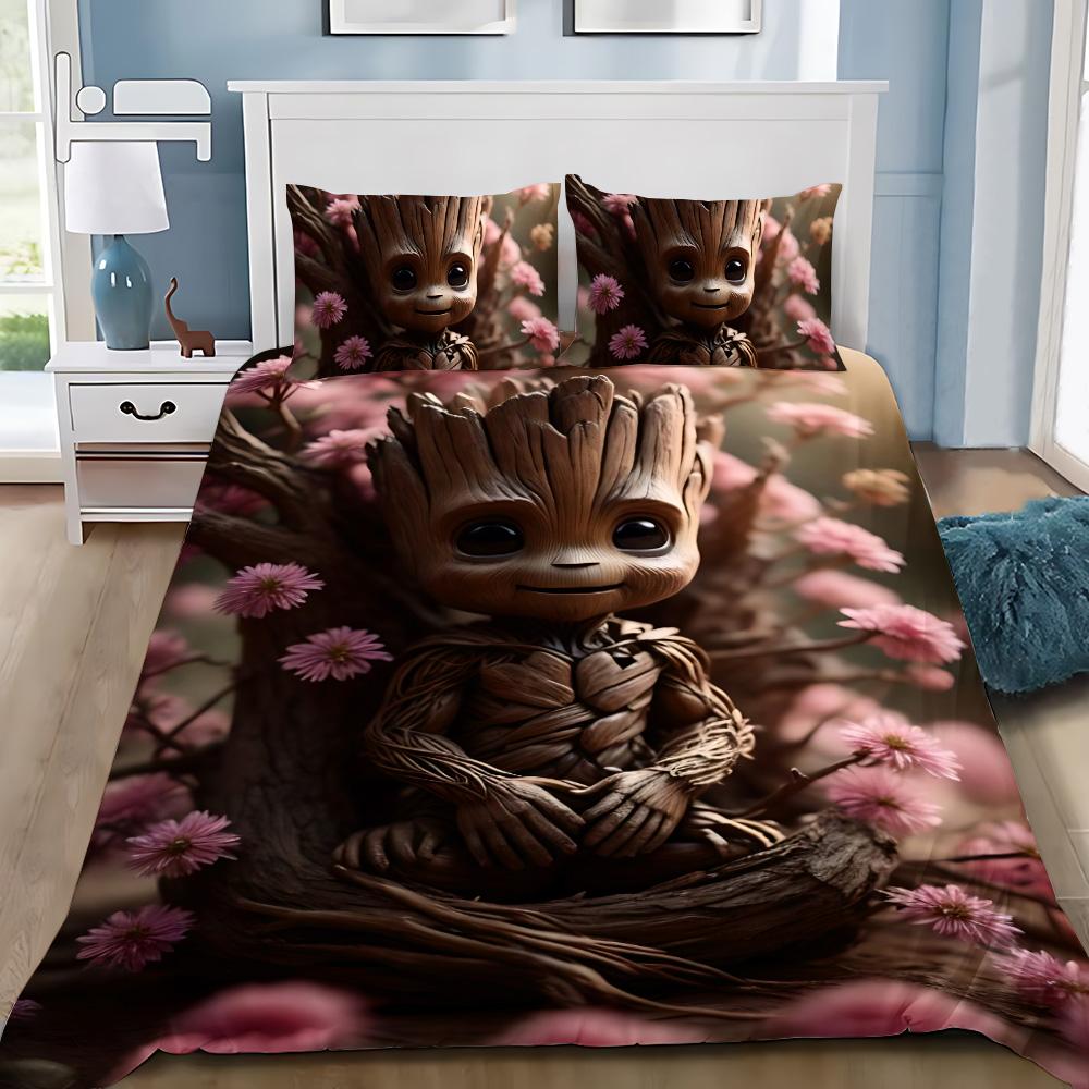 Cute Groot Duvet Cover Pillowcase 2/3pcs Bedding Set Adult Boy Girl Bedroom Decoration Children Gift Single Double Large Size