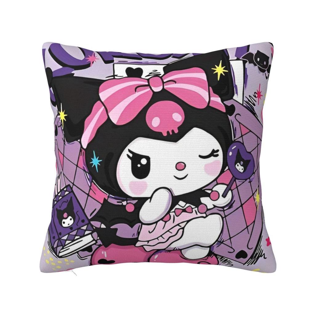 Black Kuromi Bat Skull Cartoon Square Pillow Cases Cushion Covers Funny Zippered Decor Pillowcase for Home 45x45cm