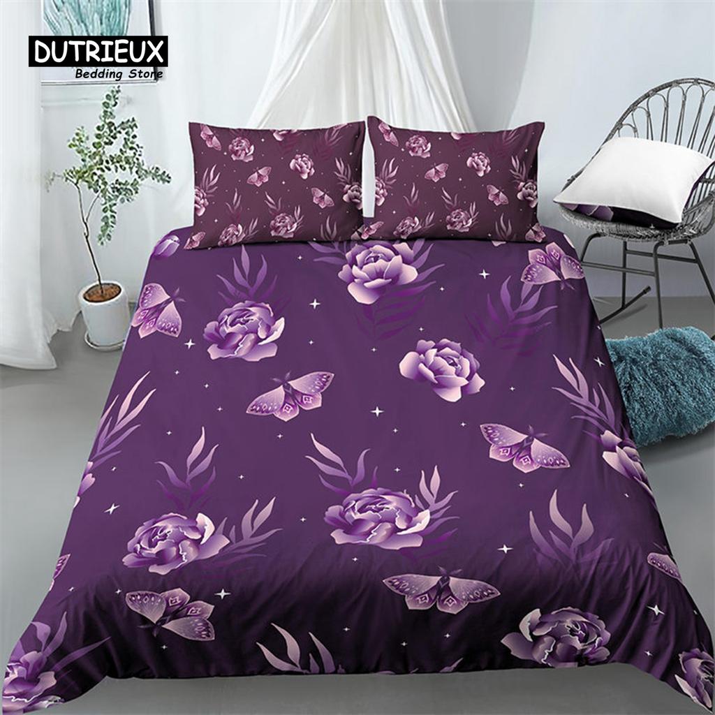 Chic Sun And Moon Duvet Cover 3D Floral Comforter Cover Bohemia Psychedelic Butterfly Bedding Set King Full For Kids Boys Girls