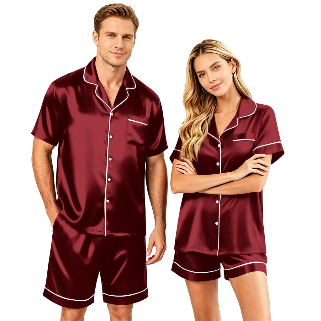 Couple Matching Pajama Set Short Sleeve Button Down Shirt And Shorts Sleepwear Soft Casual Loungewear S To XXXXL