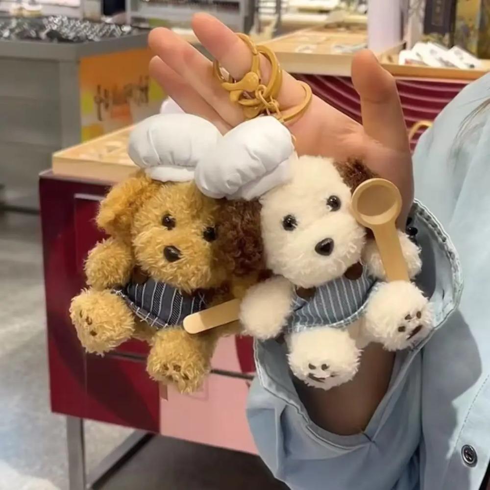 Cățel Chef Drăguț cu Șapcă de Bucătar Șorț Jucărie de Pluș Cățel de Desene Animate Pandantiv Păpușă Umplută Breloc Rucsac Mașină Decor Inel de Chei Cadou Copil