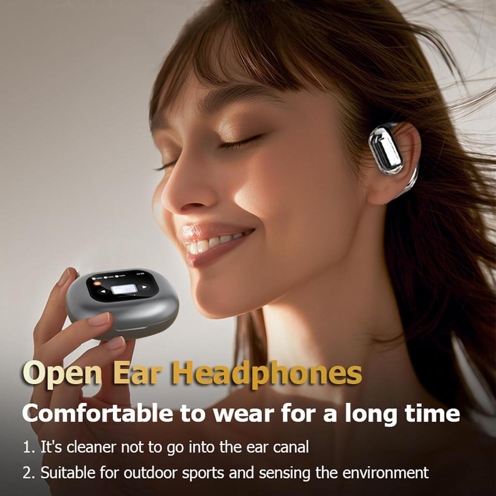 Touchscreen LCD Open Over the Ear Earbuds with Touch Screen Case Bone Conduction Smart Earbuds Headphones Wireless Bluetooth Earphone Outside Out of