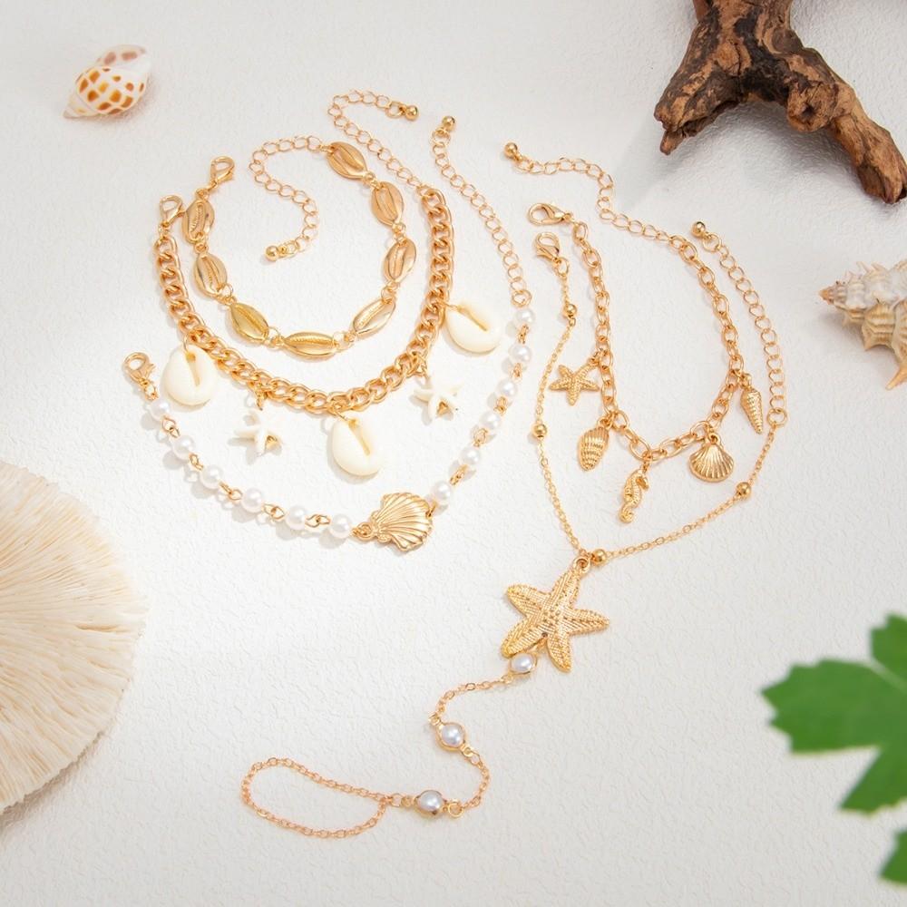Pearl Conch Beaded Bangles Starfish Wrap Charm Hand Chain New Multilayer Shell Bracelets  Gifts