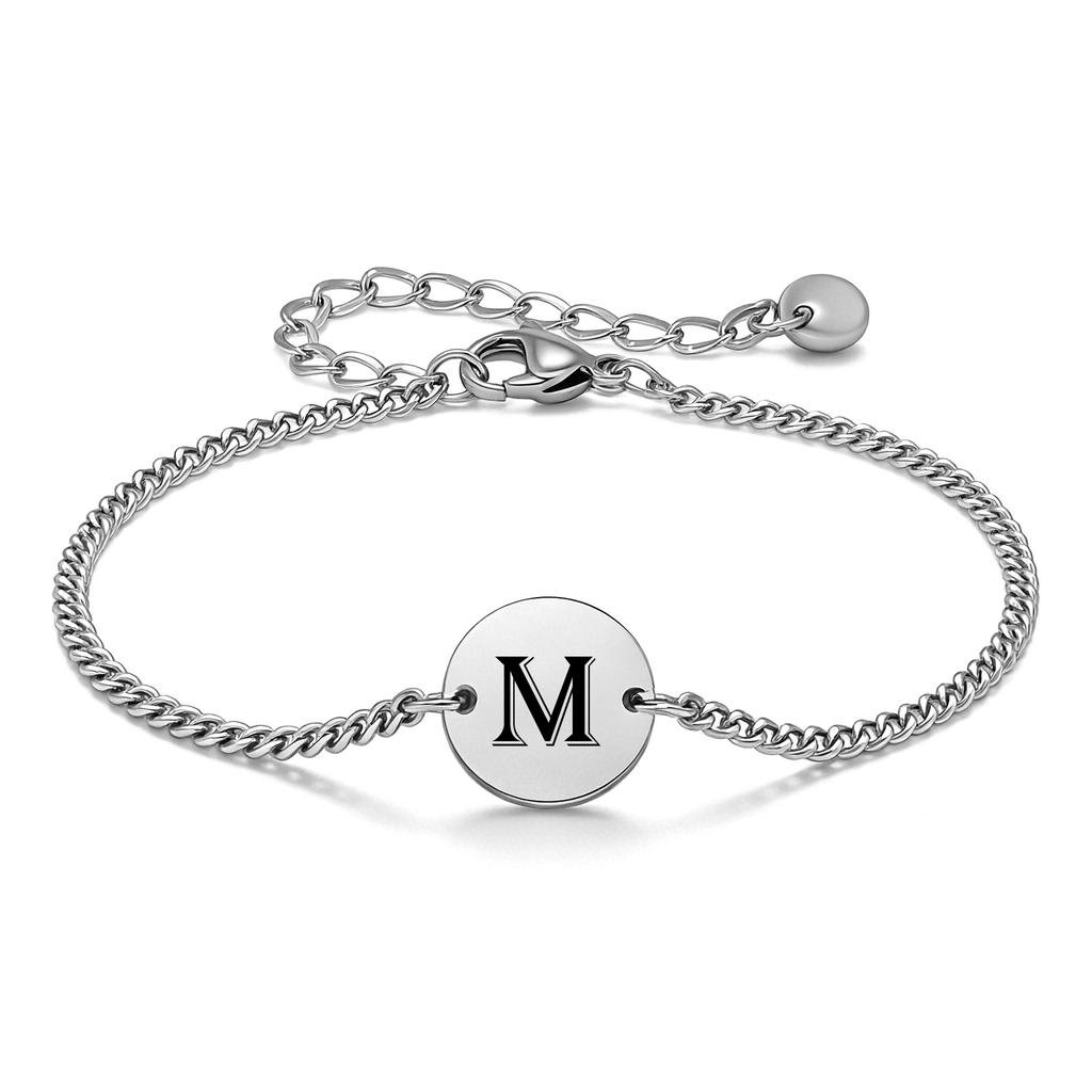Vnox 26 Letters A-Z Initial Round Bracelet for Men, Stainless Steel  Adjustable Link Chain, Personalized Wristband Jewelry Gifts