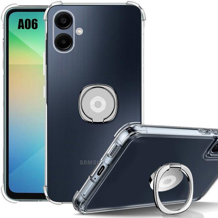 Coque Silicone pour Samsung Galaxy A06, Transparent avec Support Argenté Réglable - BOOLING