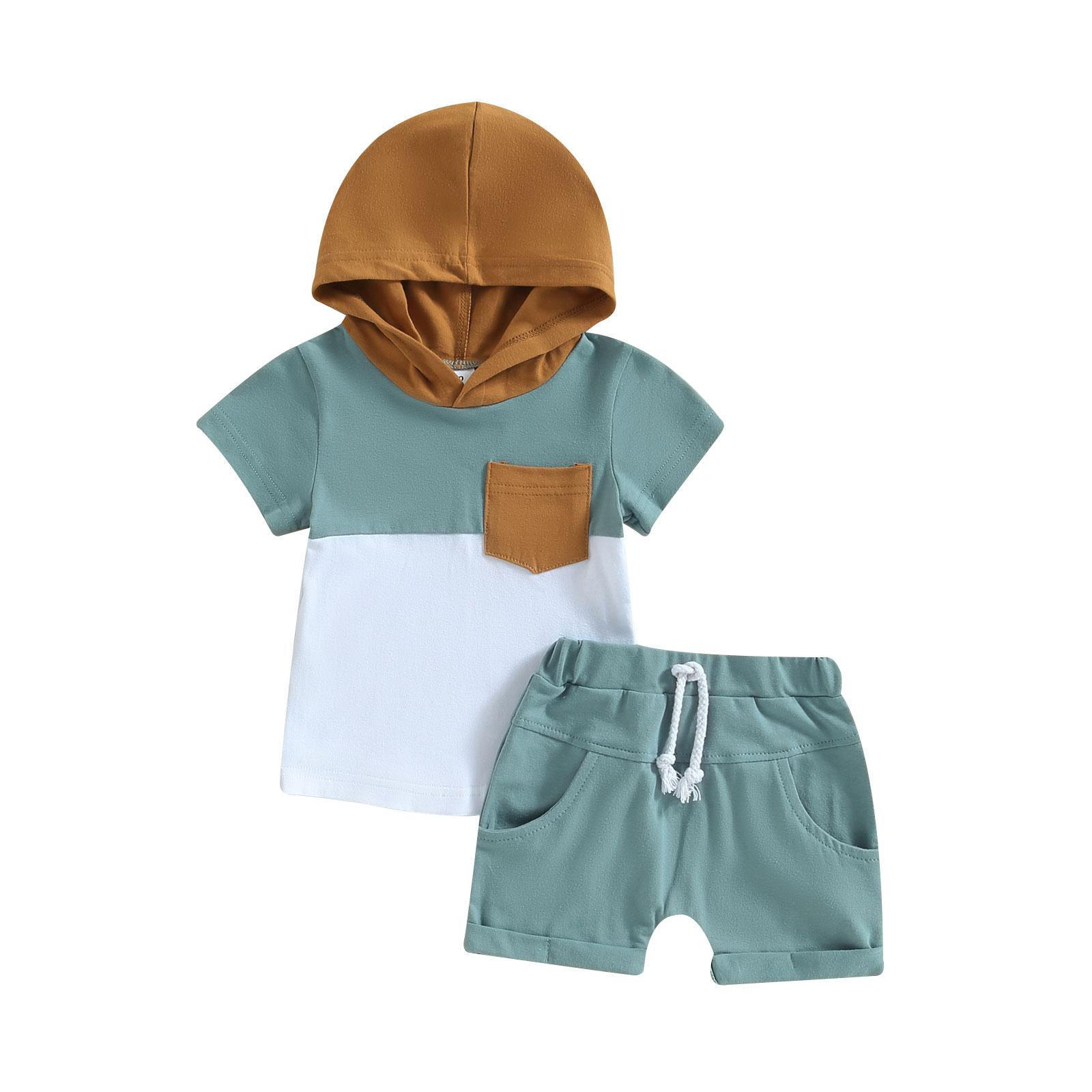 

TheFound милая одежда для новорожденных мальчиков, топы с короткими рукавами и капюшоном и карманами на шнурке, короткие повседневные летние наряды 12-18 Months синий