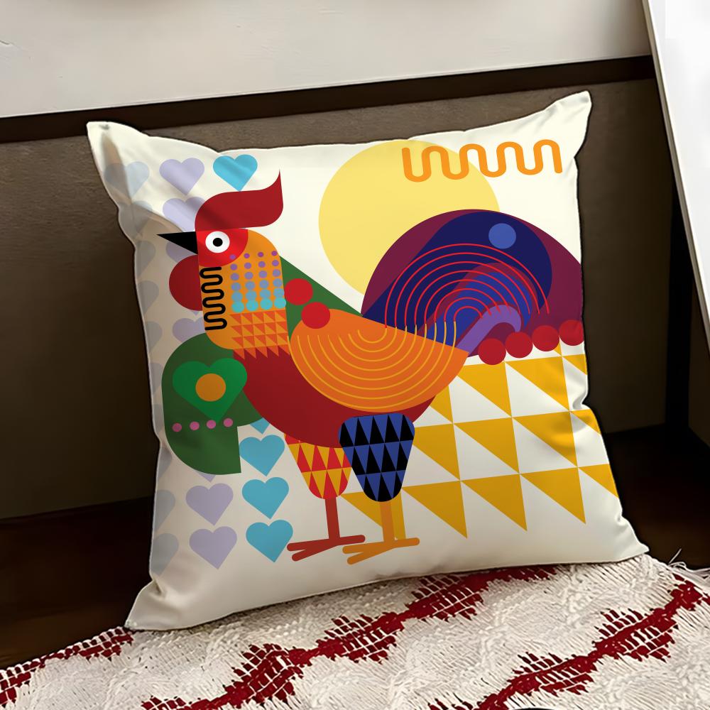 Rooster Doodle Art Cushion Cover Reversible Soft Durable Pillow Cover Home  Car MultiScene Use for Daily Comfort