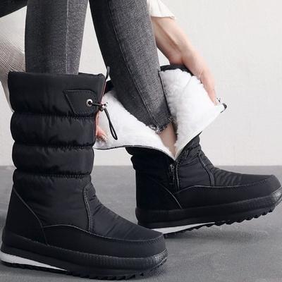 Waterproof Round Toe Platform Half High Plush Women's Snow Boots Trend  Large Size Warm Winter Non Slip New In Ladies Shoes