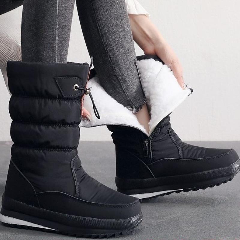 Waterproof Round Toe Platform Half High Plush Women'S Snow Boots Trend  Large Size Warm Winter Non Slip New In Ladies Shoes