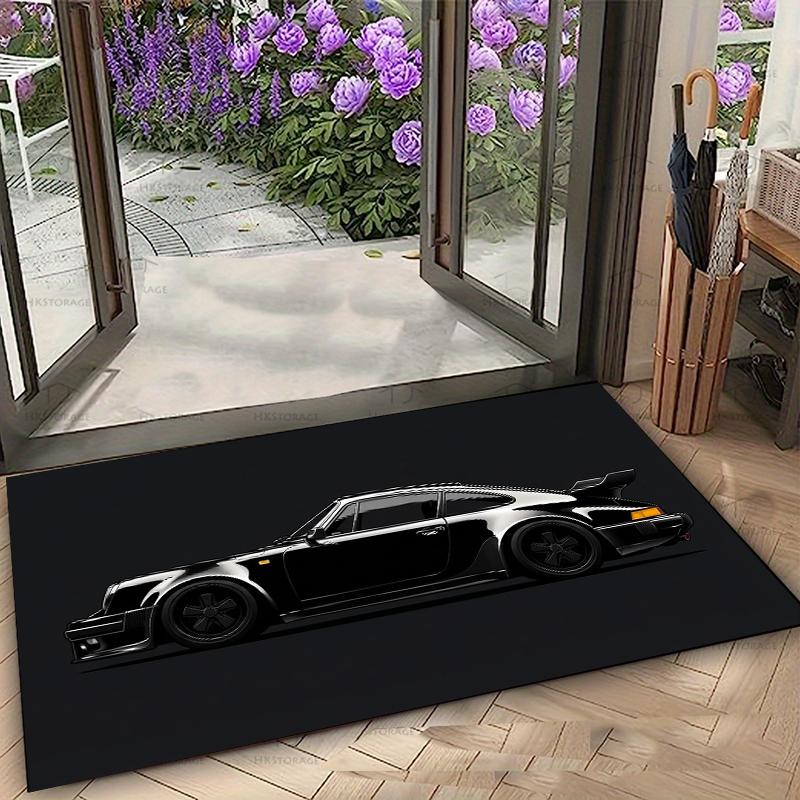 Fashion Black Sports Car Pattern Rug Mat Non-slip Stain Resistant Carpet  for Living Room Bedroom Idea Car Enthusiast Gift