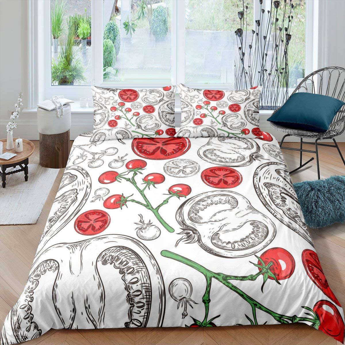 

Tomatoes Duvet Cover for Kids Boys Girls Quilt Covers Queen Lightweight Down Room Decor 2 Pillowcases 1 Duvet Cover No Comforter EU Single(135x200cm)