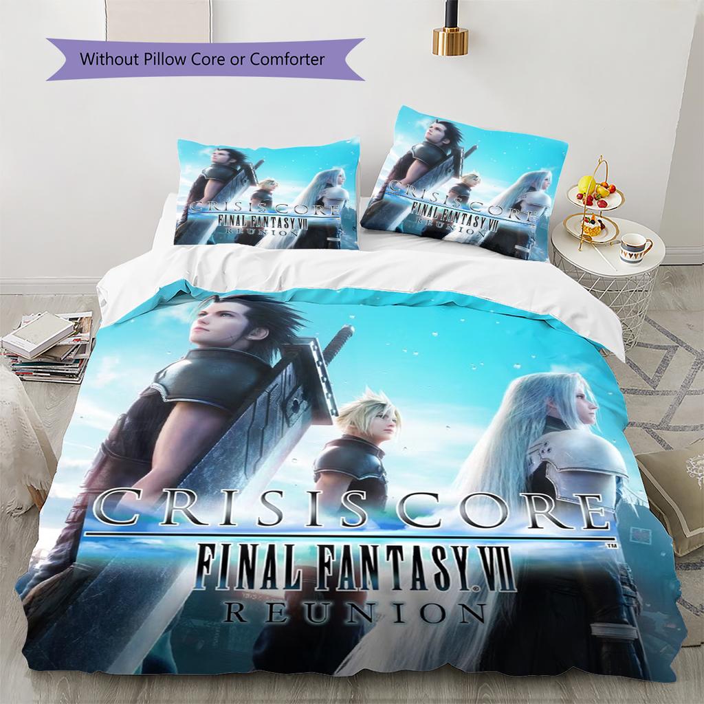 Final Fantasy Pattern Bedding Quilt Set Quilt Cover Pillowcase Home Decoration Gift (1 * duvet cover + 2 * pillowcase, without core)