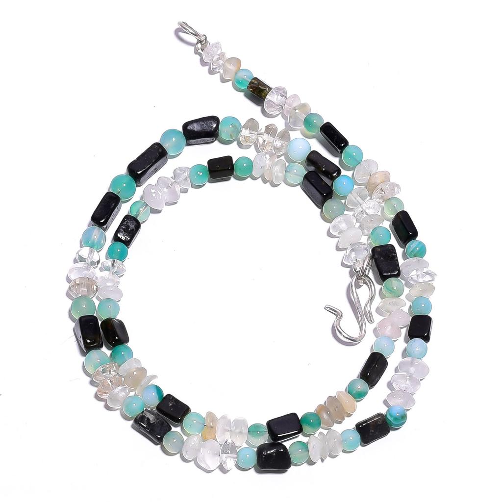 Natural Aventurine Black Onyx Crystal Gemstone Smooth Beads Necklace 17" UB-4430 UB-4430
