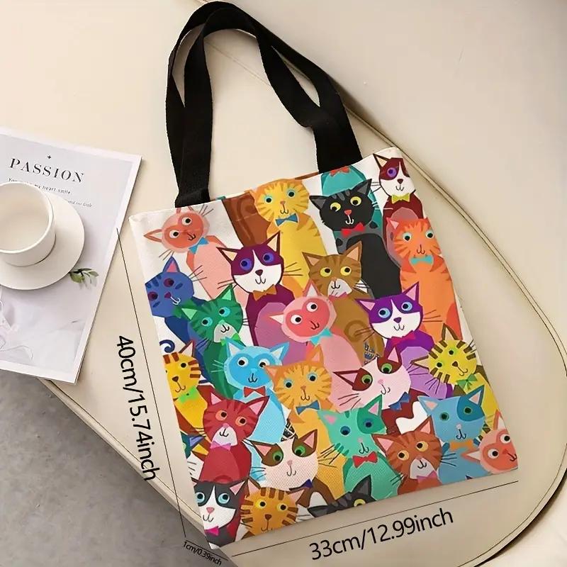 Colorful kitten pattern printed casual handbag, reusable fashionable backpack, multifunctional handbag, canvas shopping bag