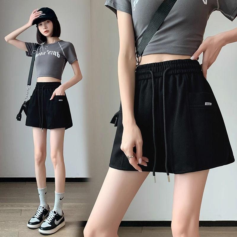 

Gray Sports Shorts Women s Summer Thin 2025 New Arrival Loose High Waist Petite Pure Cotton Casual Fifth Pants Black S