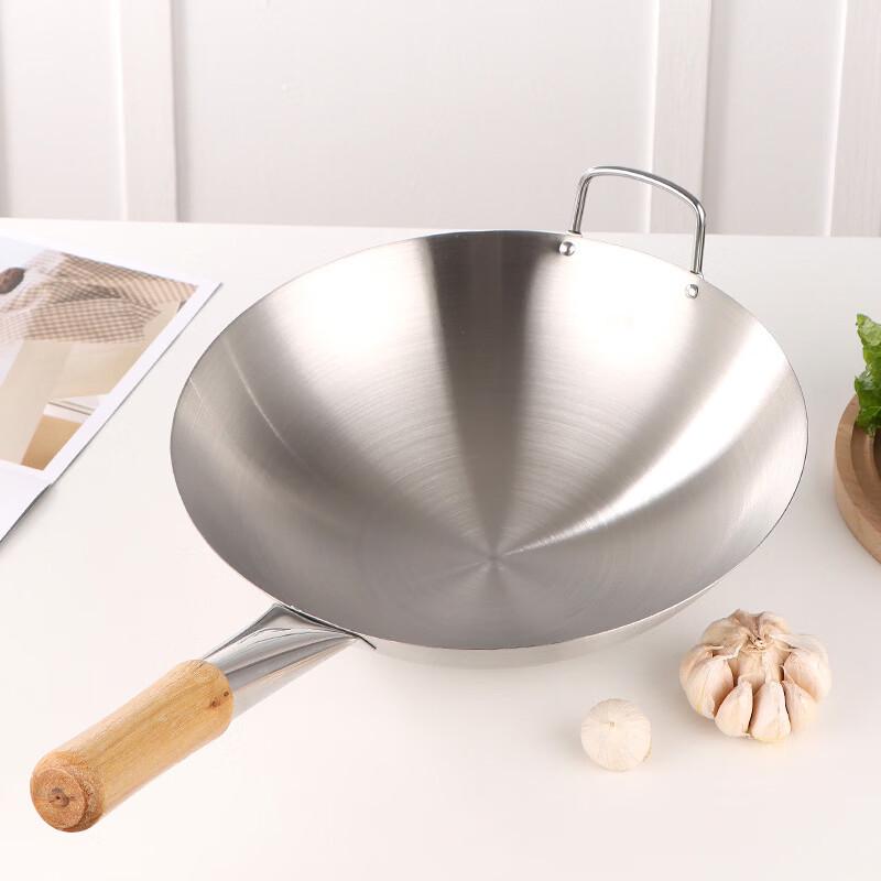 ZISIZ Wooden Handle Round Bottom Stir-fry Wok