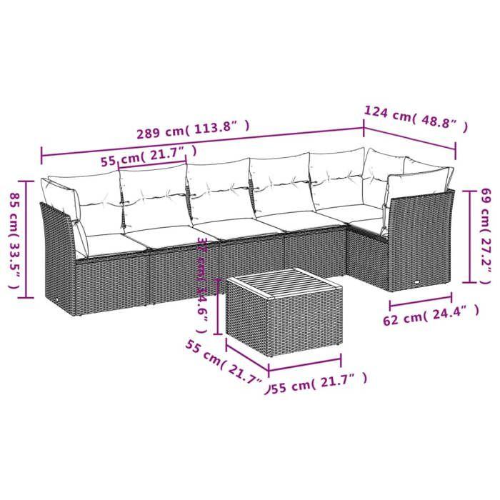 VidaXL Garden Lounge Set with Cushions 7 Pcs, Patio Sofas, Patio Furniture Set, Outdoor Furniture, Black 3223648