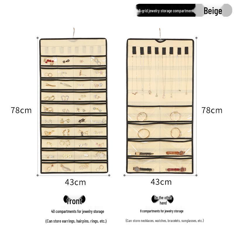 Dual-sided Non-woven Jewelry Organizer: 80-compartment Wall-mounted Bag for Earrings & Necklaces