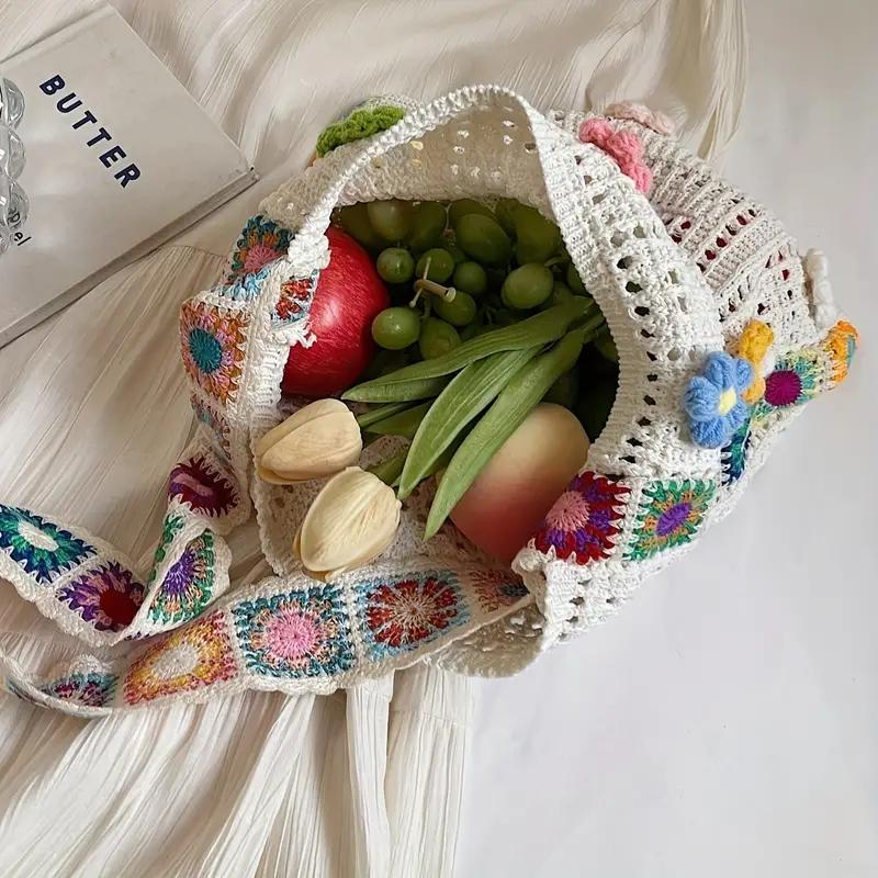 Designer Flower Knitted Handbags Female Large Capacity Totes Women's Pack Summer Beach Bag Purses Hollow Woven Shoulder Bags