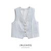Jnleaog Autumn New Women's Clothing Fashion Style Design Fashion All-Match Stripes Sleeveless V Neck Vest Top