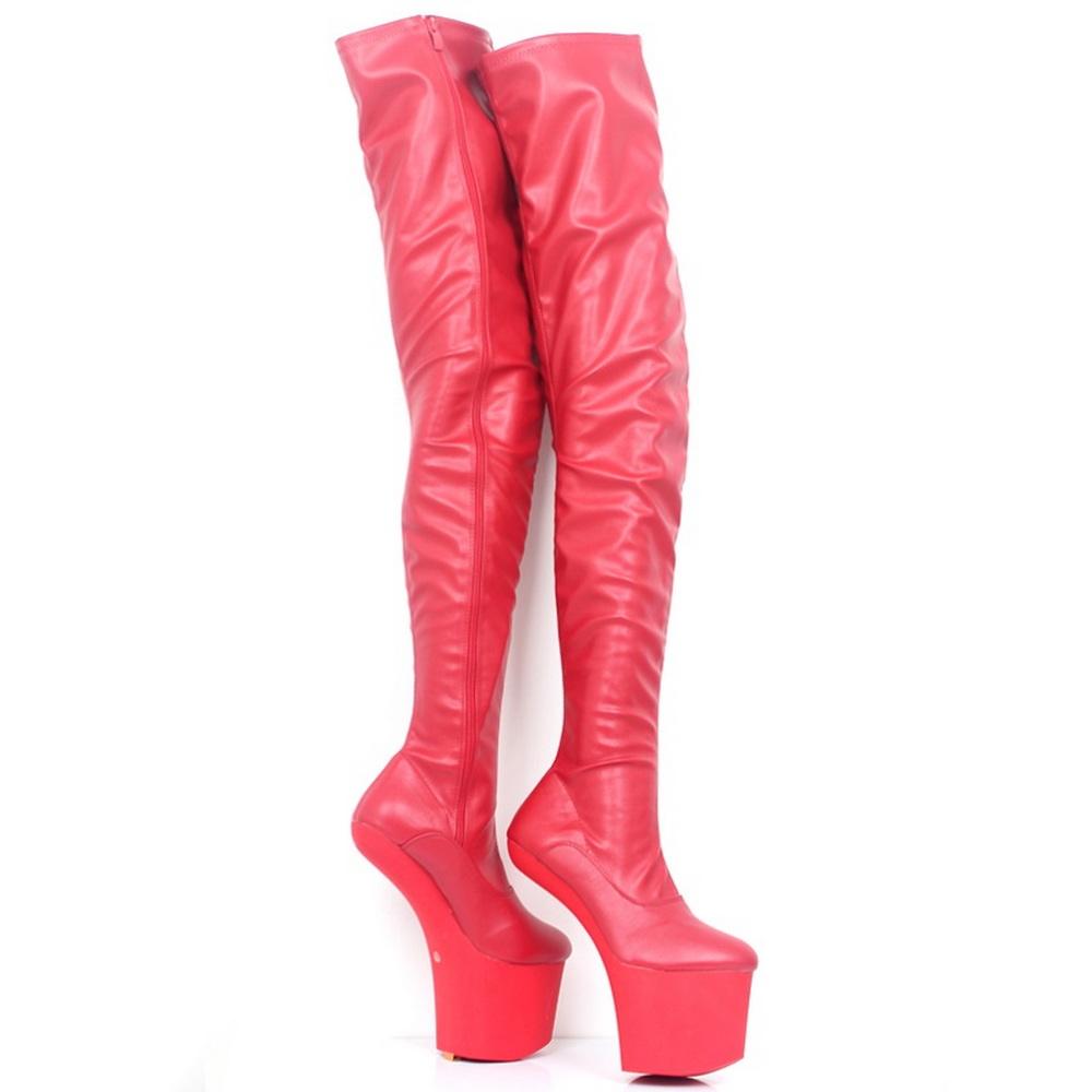 Fashion 20cm Hoof Heelless Women Thigh High Boots,Fetish Platform Bootas,Round Toe,Side Zipper Over-the-Knee Men Pole Dancing Shoes,