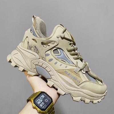 Herrenschuhe Harajuku Stil Mesh Atmungsaktiv Lässiger Sneaker Mode Khaki Erhöhte Plateauschuhe Wasserdichte Schuhe Frühling Herbst