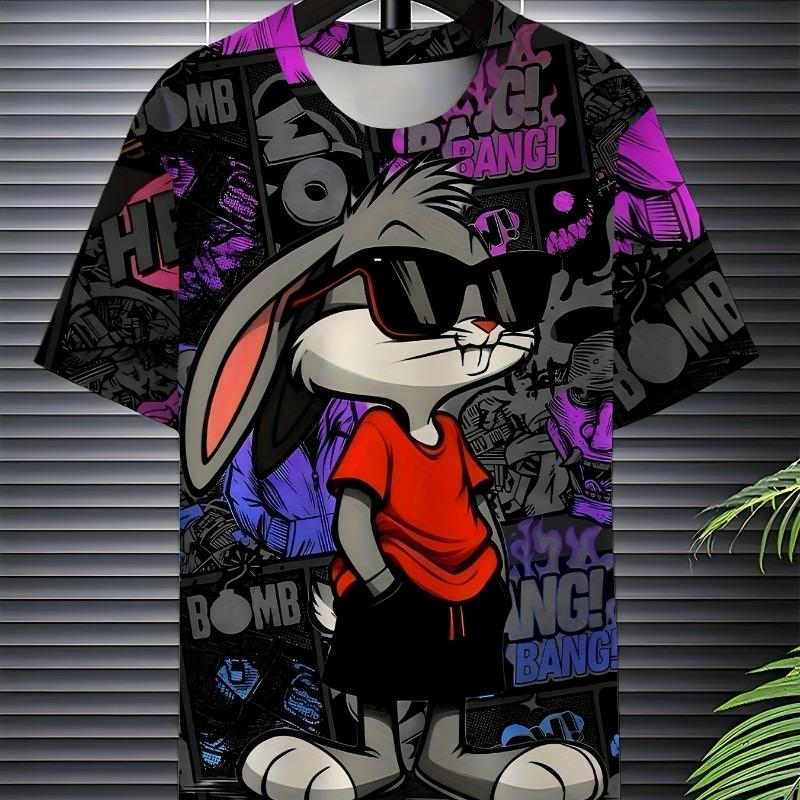

Men s 3D Rabbit Printed T-shirt | Soft and Elastic Polyester Fabric | Summer Casual Knitted Top S