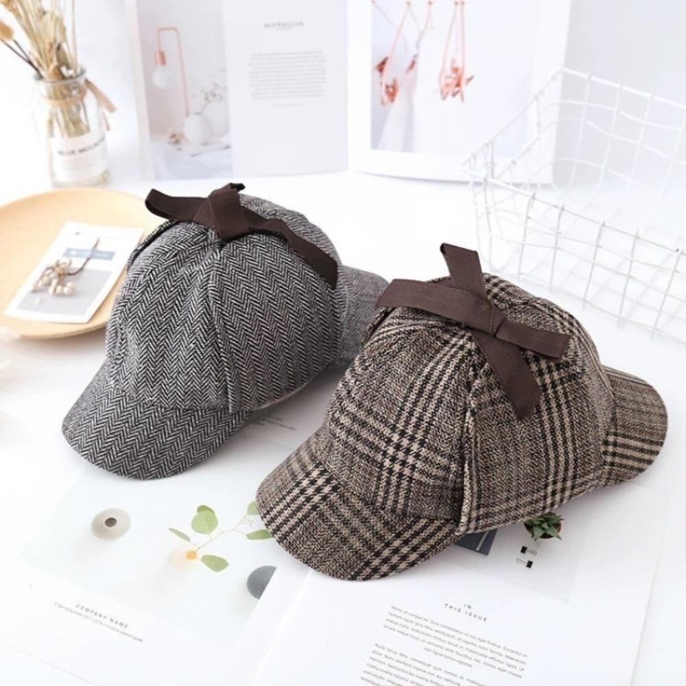 Double-Cap Brim Ear Protection Cap All Seasons Baseball Cap Vintage Detective Cap  Women
