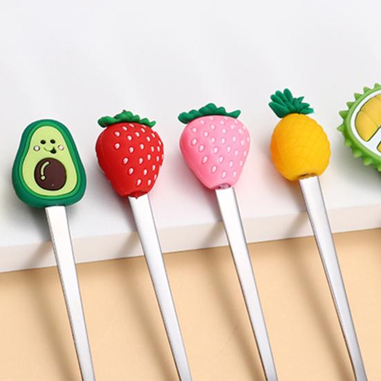 Stainless Steel Spoon, with Strawberries Durians Watermelons Avocados Decor, Durable Rust-Resistant Dessert Spoon, for Coffee Tea Stirring And Eating