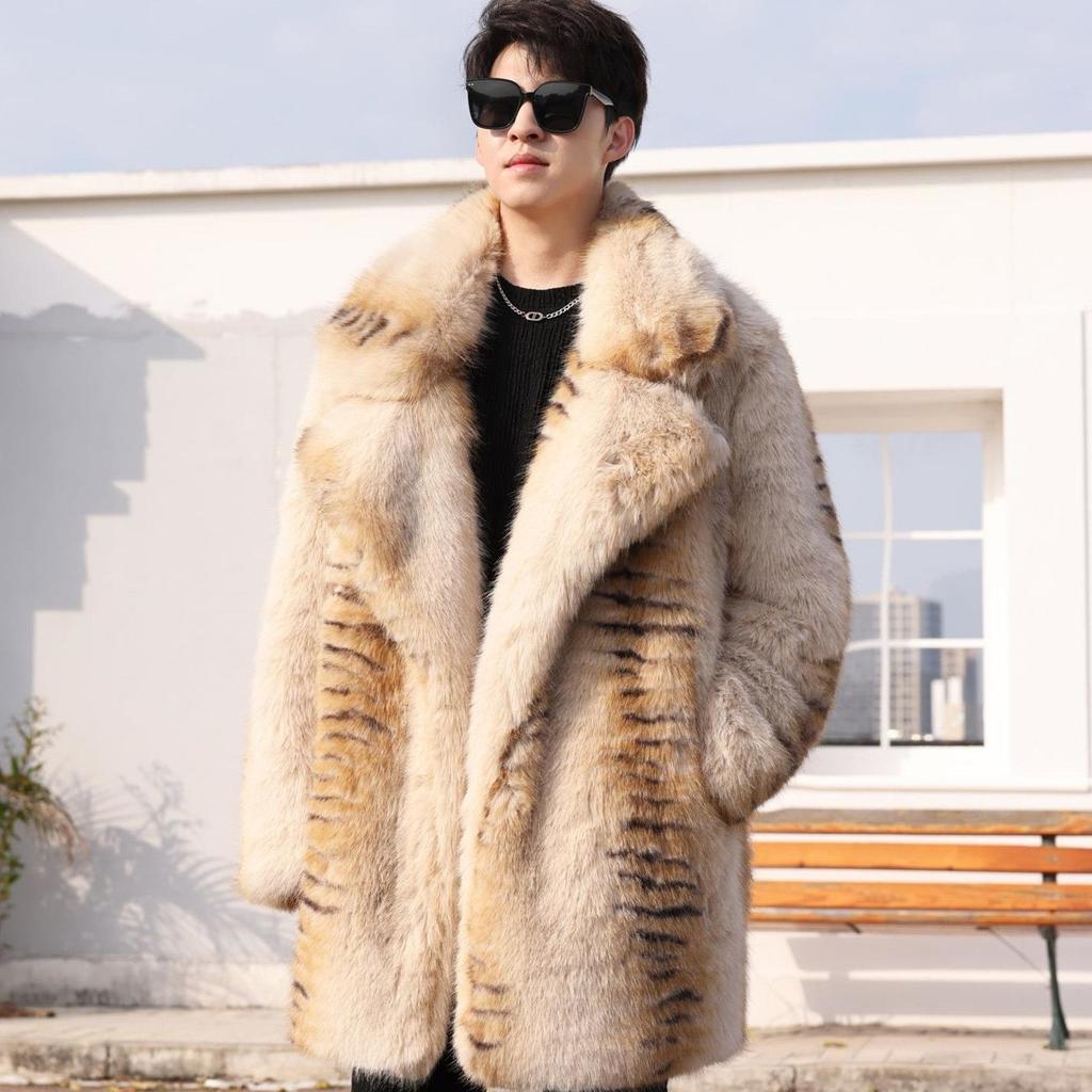 Herren Wintermantel Neu Umweltfreundlicher Künstlicher Imitationspelzmantel Verdickt Warm Große Größe Locker Plüschmantel Lederjacke Trendy