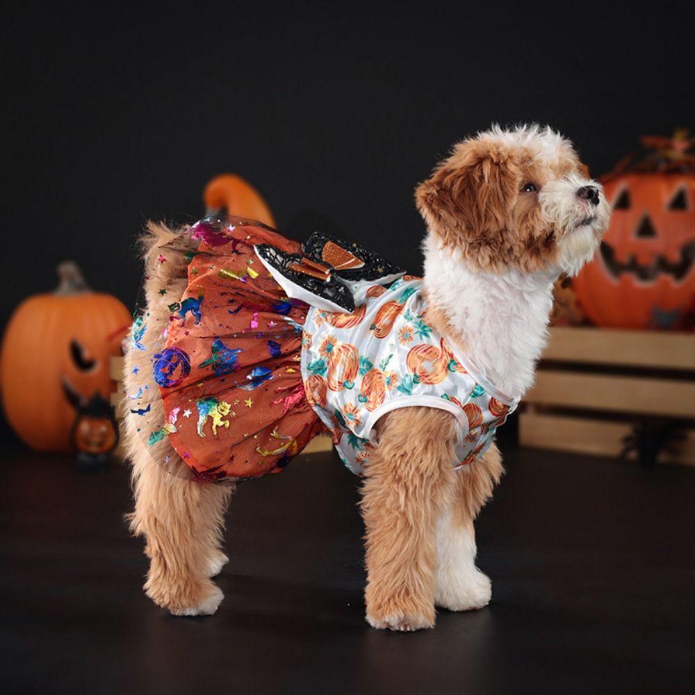 

Creative Halloween Dog Dress Pumpkin Pattern Dog Pumpkin Lace Dress Pet Lace Skirt Cosplay Party M-Orange Dress