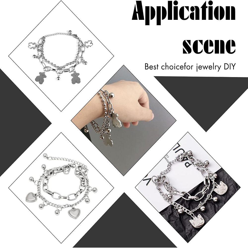 100pcs 4 Style 304 Stainless Steel Charms Ball Stainless Steel Color 7x4mm