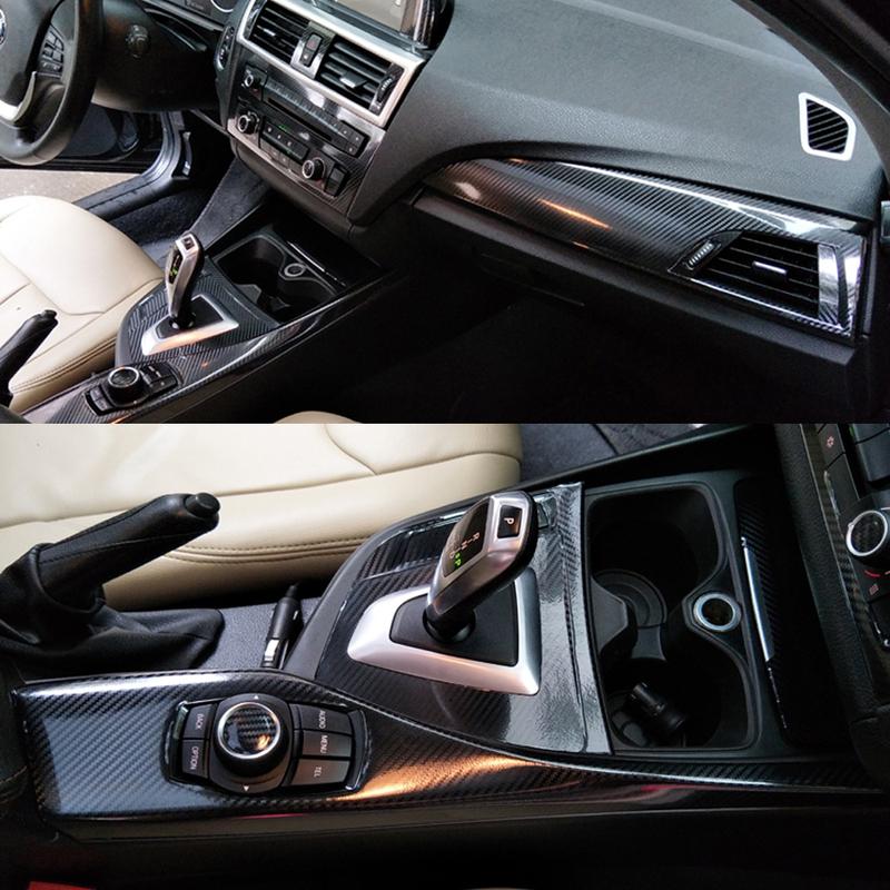 For BMW 1 Series F20 2012-2016 Interior Central Control Panel Door Handle 5D Carbon Fiber Stickers Decals Car Styling Accessorie