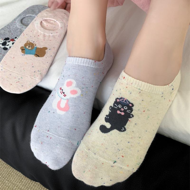 Women's Summer Thin Cotton Cartoon Animal Yarn Low Top Shallow Mouth Invisible Non Slip Heel Socks