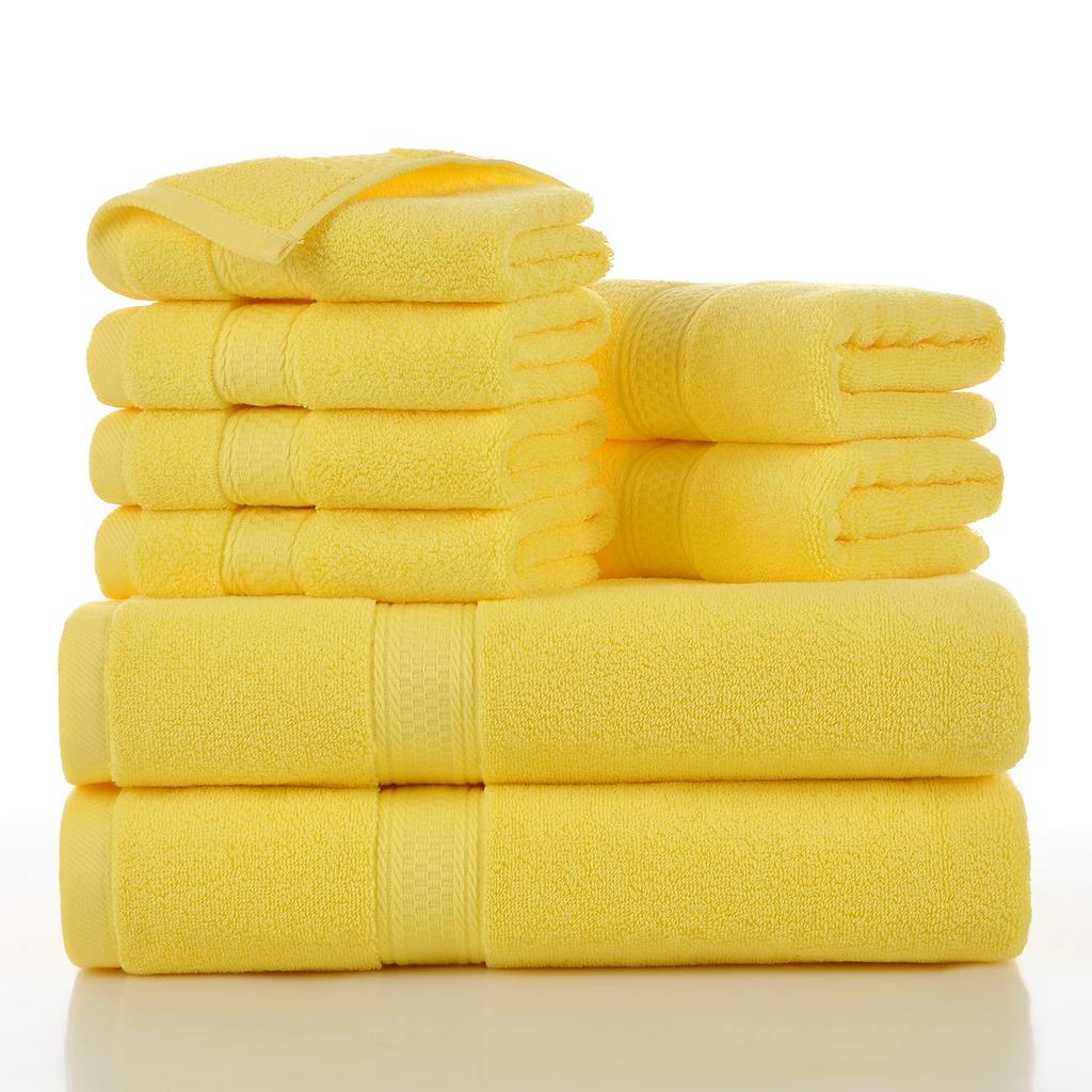 Style, plain cotton towel, eight-piece set of household towels, soft and absorbent.