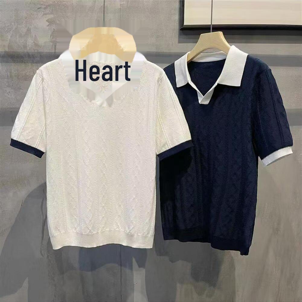 Men's Summer Knitted Slim Fit Polo Shirt - Korean Style, Short-Sleeve, Pure Color, Ice Silk with Casual Lapel