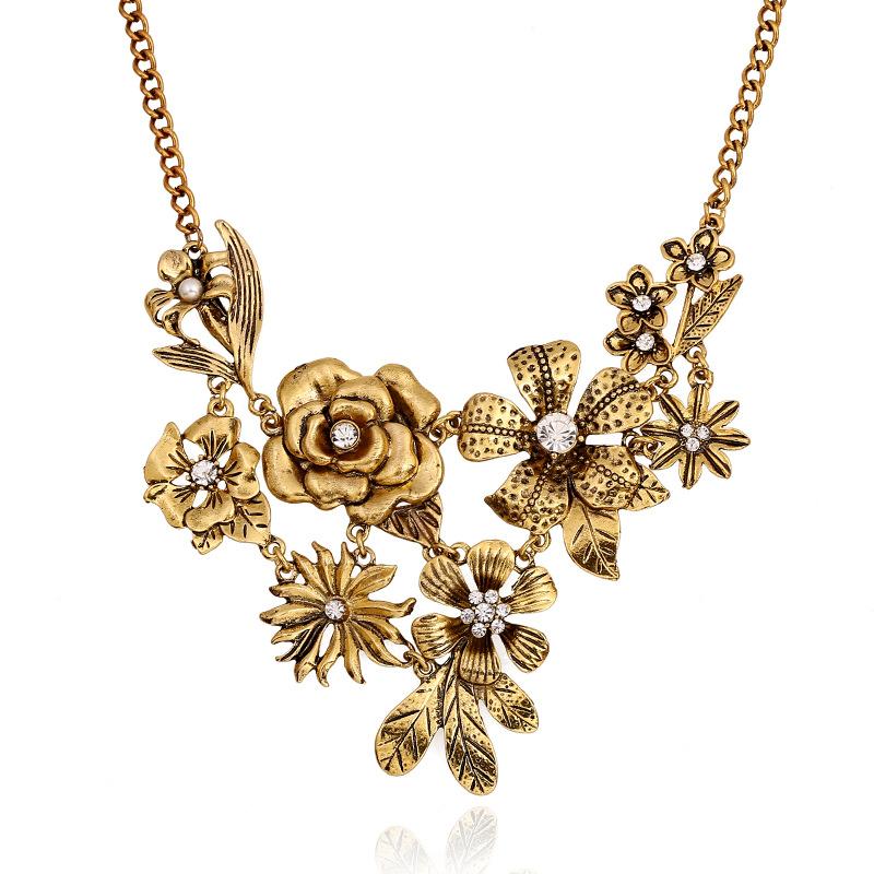Vintage Diamond Flower Necklace Sweater Necklace