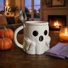 Reusable Wide Mouth Tumbler Halloween Ice Cream Mug with Spoon Holder, 3D Printed Cute Ghost Mug, Coffee Slot Drinking Cup Pen Holder Decor, Christmas