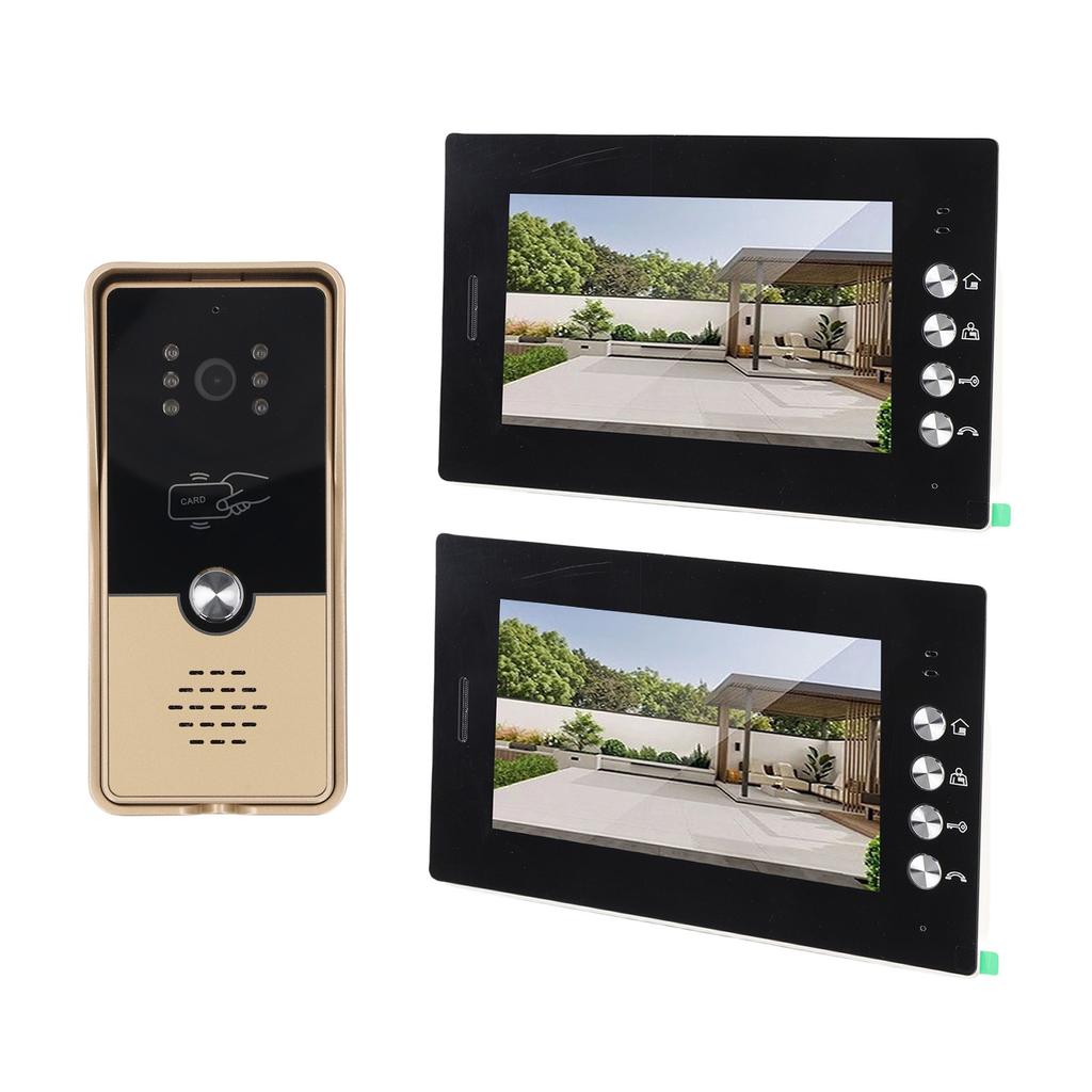 Video Intercom Entry System 2 Units 7 Inches HD Display Wired Video Door Phone Kit with 6PCS Access Cards for Villa Apartment