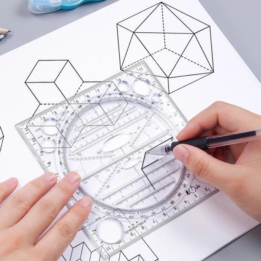 Multifunction Rotatable Drawing Template Art Design Construction Architect Stereo Geometry Circle Drafting Measuring Scale Ruler