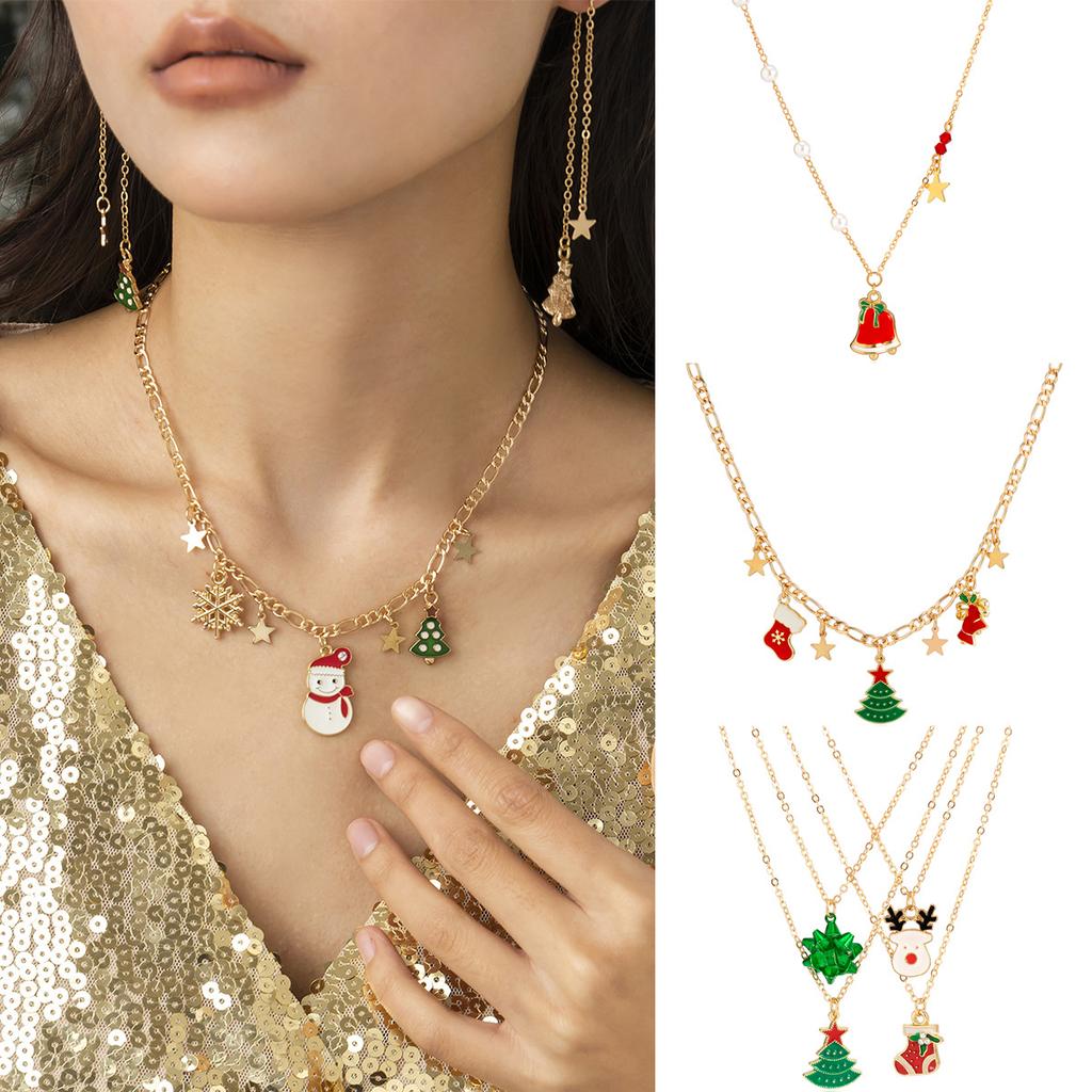 Accessories, Simple Imitation Pearl Drip Oil Star Necklace, Creative Diversity Christmas Tree Snowman Necklace Women