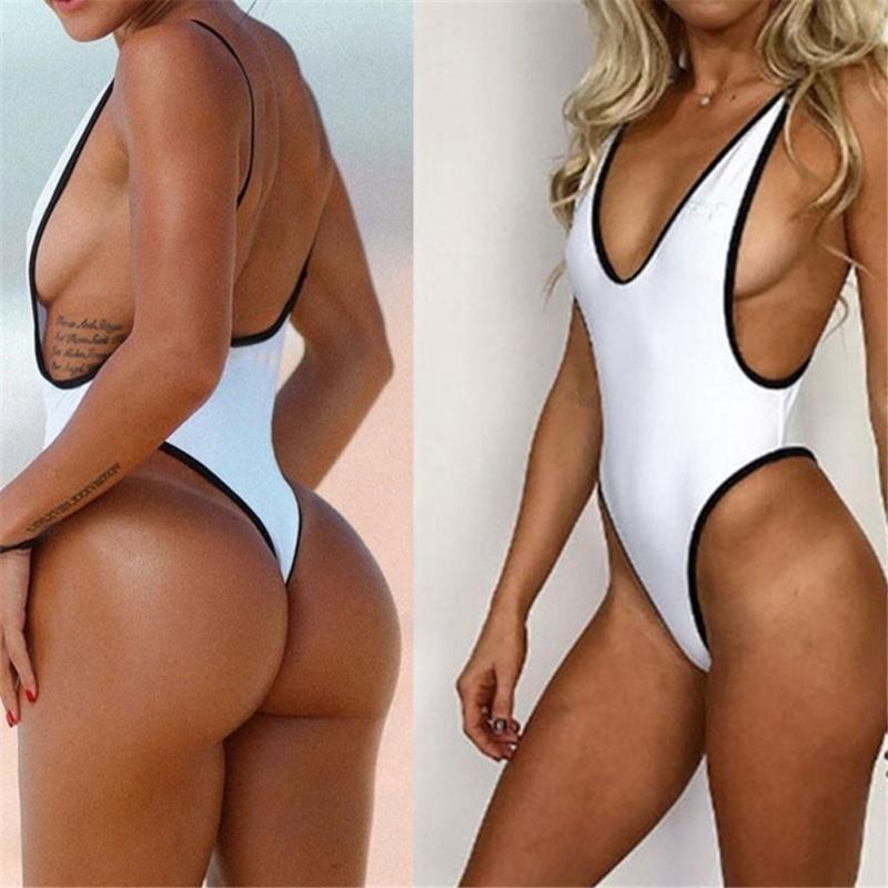 Thong Swimwear Women 2017 One Piece Swimsuit Bodysuit Bikini High Cut Swimming Suit For Women Monokini Deep V Neck Bathing Suit