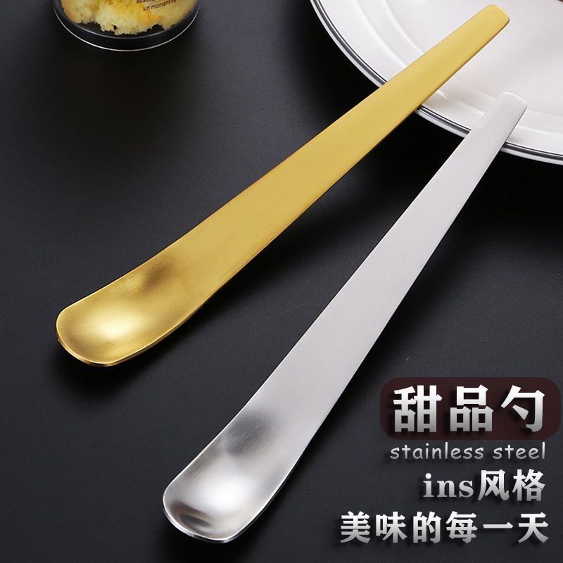 Household dessert spoon stainless steel flat head spoon long handle digging spoon cake ice cream cheese spoon stirring dumpling picking stuffing spoon