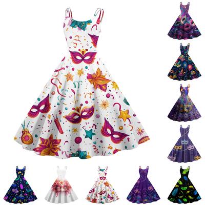 Women's Casual Fashion Carnival Printed Round Neck Retro Dress