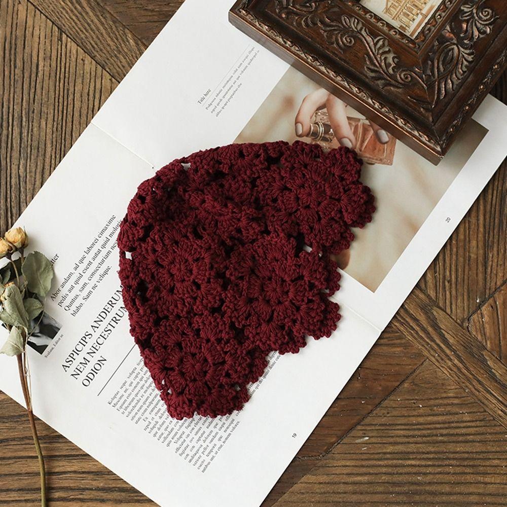 Ethnic Style Hollow Flower Knitted Hat Basin Hat Beanies Casual Crochet Bucket Hat  Girls