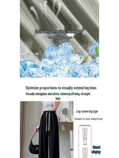 2026 Women's High-Waisted Ice Silk Wide-Leg Pants - Slimming, Cool, Loose, Floor-Length, Casual