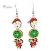 Decorative Wood Earrings 1 Pair Christmas Wooden Dangle Drop for Women, Cute Santa Fun Party Favors Gingerbread Candy Cane Earrings, Vintage
